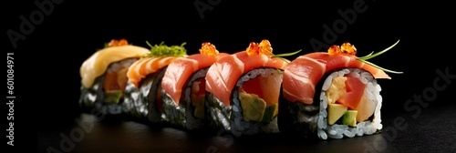 Smoked salmon sushi isolated, generative ai