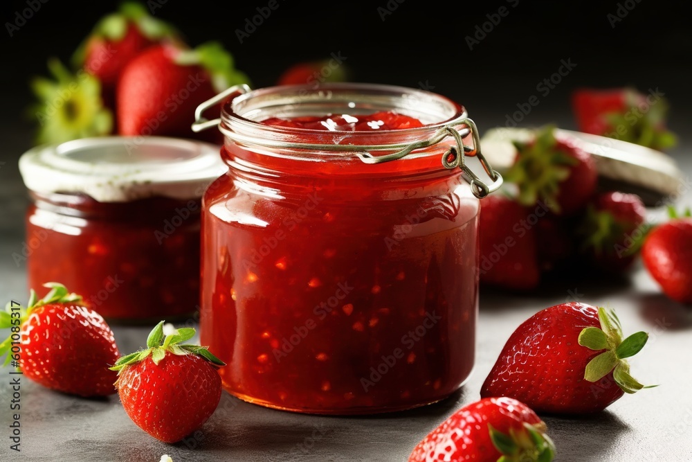 strawberry jam and fresh berries - Ai strawberry jam and fresh berries - Ai