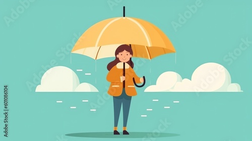 Flat vector illustration of a girl holding an umbrella