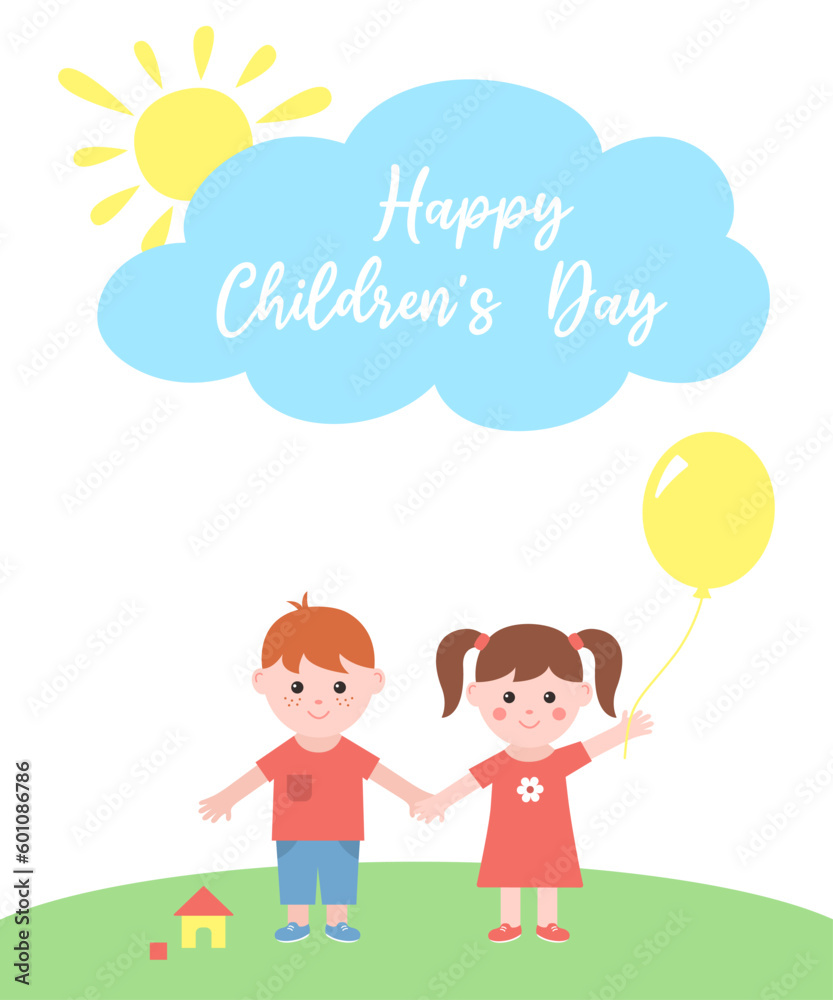 Happy Children's Day. Vector greeting card in cartoon style Happy Children's Day. Vector greeting card in cartoon style