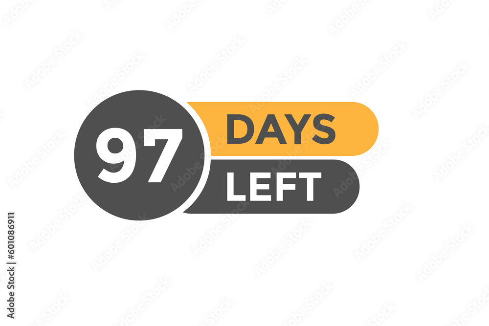 97 days Left countdown template. 97 day Countdown left banner label button eps 10