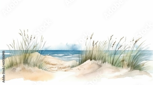 Coastal dune with sea grass and beach photo