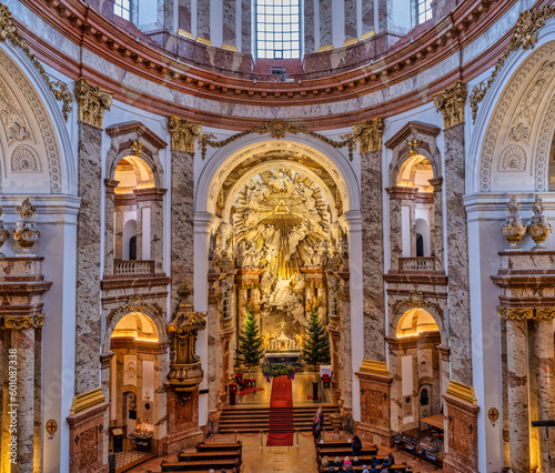 Historic Baroque church Karlskirche church interior in Karlsplatz in Vienna, Austria