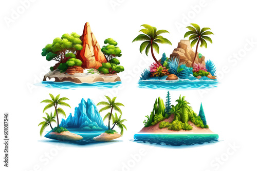 Tropical island at sea ocean set. Vector illustration desing.