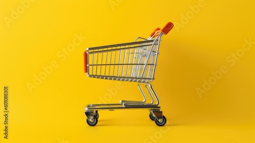Minimalistic yellow background with shopping cart