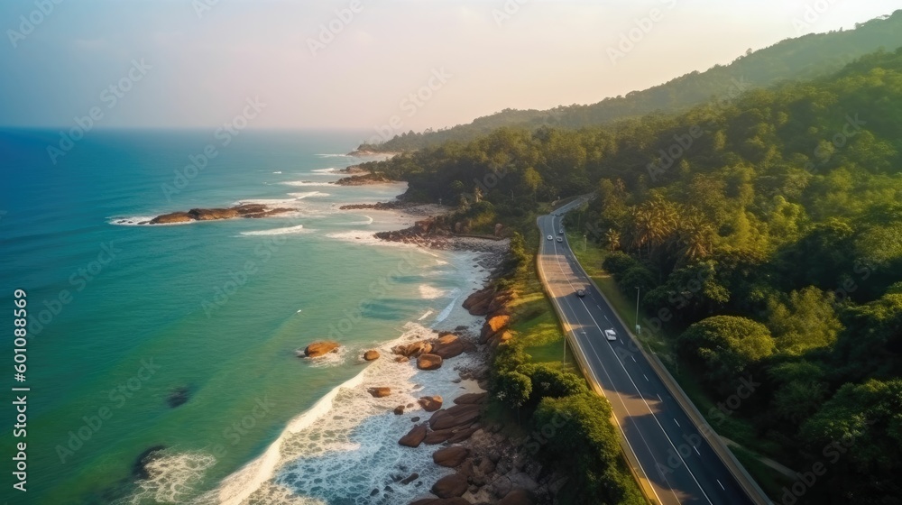 Aerial view of curve road along the seashore at Phuket Aerial view of curve road along the seashore at Phuket