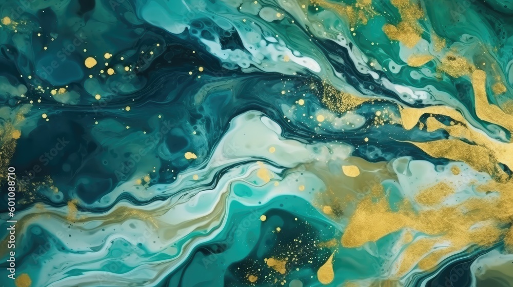 Green and gold marble background with fluid art Green and gold marble background with fluid art