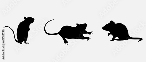 isolated black silhouette of a rat  vector collection