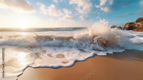 Mesmerizing view of foamy waves rushing into the sandy shore
