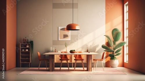 Illustration of a modern dining room with table and chairs