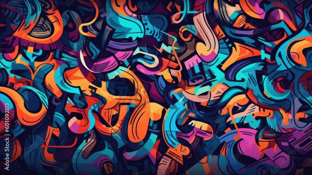 Colorful generative AI graffiti art background - obrazy, fototapety, plakaty 