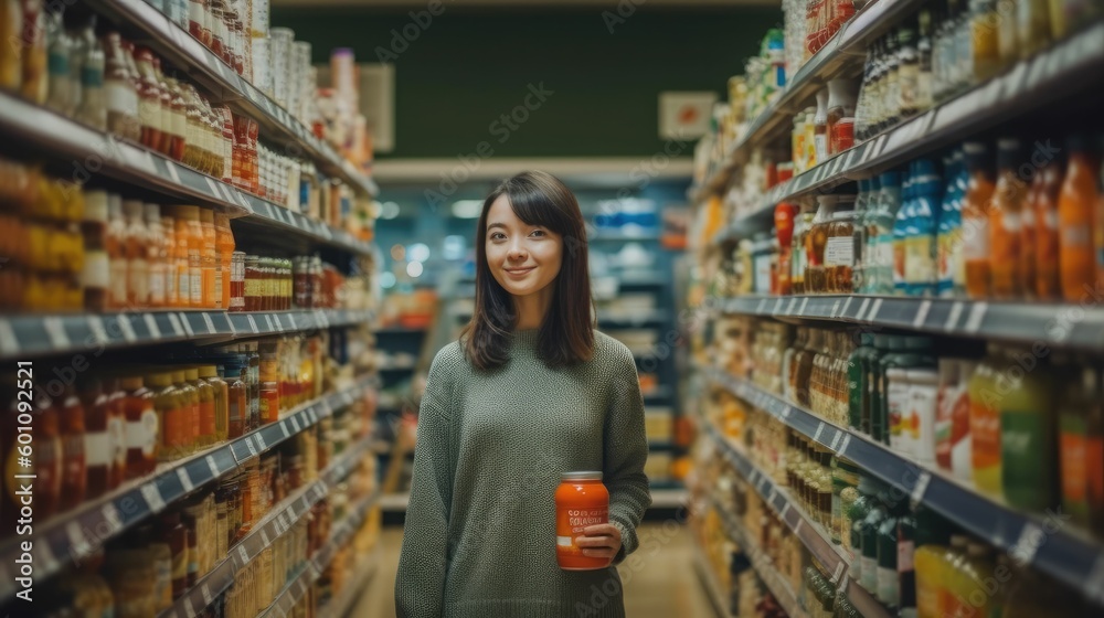 Woman Shopping Between Store Shelf