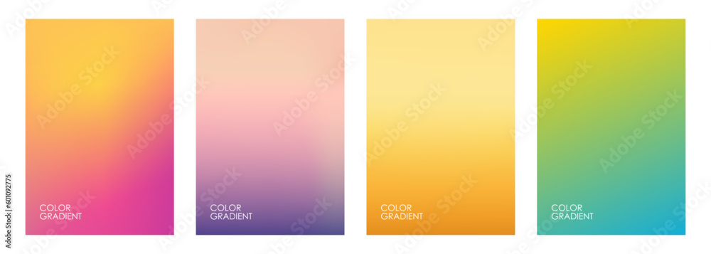 Summer theme color gradients. Summertime backgrounds for brochure covers, posters and flyers. Vector illustration.