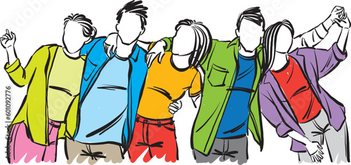group friends teenagers students together team concept friendship vector illustration