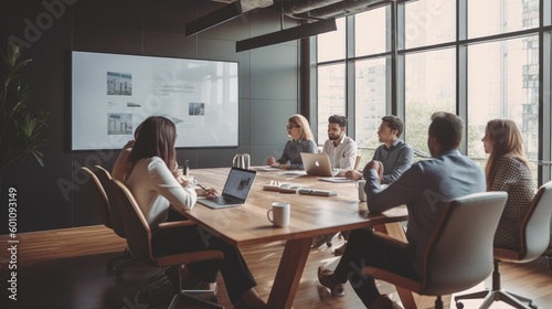 Architects video conferencing in office meeting