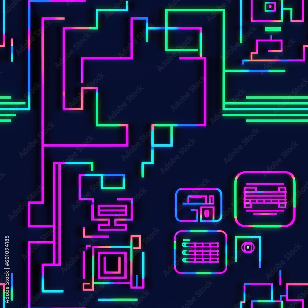 seamless tillable patterns of Abstract sci-fi cyberpunk neon generative ai items