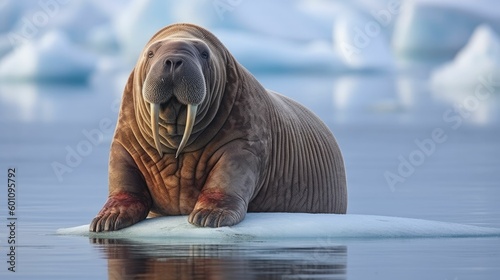 Walrus on a piece of ice photo