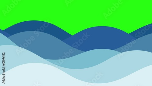 Sea waves animation Simple and beautiful water wave effect 2d motion design. cartoon waves video Green Screen.	