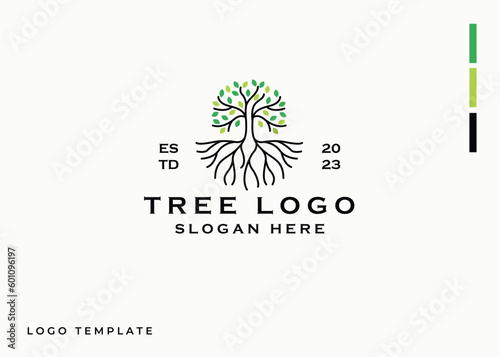 Line art tree logo design, tree and root vector. Tree of life logo design inspiration