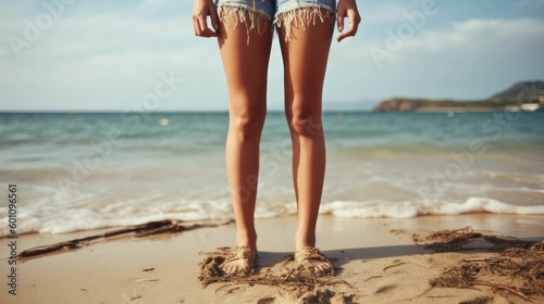 Girls legs standing in the seashore