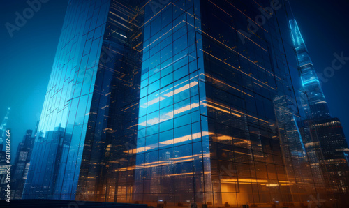 Office futuristic design of buildings. Modern city glass skyscrapes. generative ai.