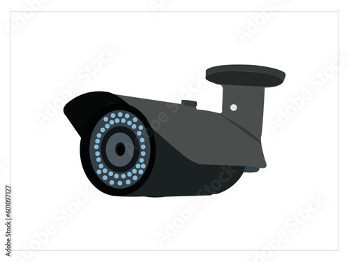 Close up of CCTV camera over defocused background. CCTV View of a black dome security camera isolated on white background. Security CCTV camera isolated. 