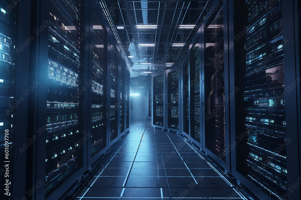 room with servers Information technology infrastructure with server racks and storage arrays , Generative AI room with servers Information technology infrastructure with server racks and storage arrays , Generative AI