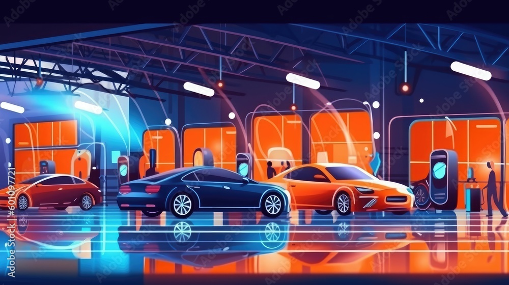 Auto repair shop with cars in service