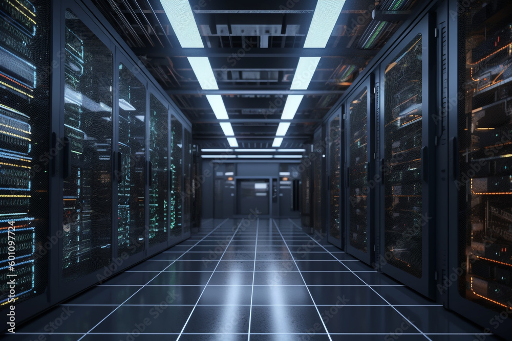 technology infrastructure with server racks and storage arrays , Generative AI	