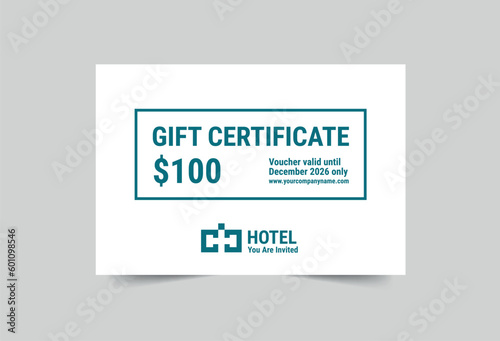 Hotel gift certificate template. A clean, modern, and high-quality design gift certificate vector design. Editable and customize template gift certificate