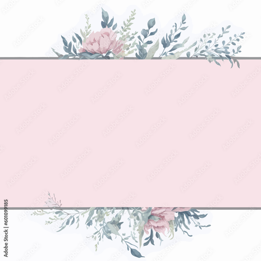 Hand painted watercolor floral frame and border. Watercolor floral banner isolated on white background. Can be used for greeting cards, wedding invitations, stationary and other.