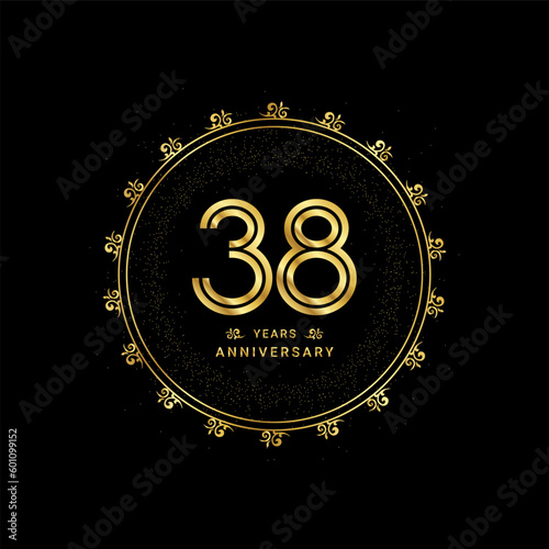 38 years anniversary with a golden number in a classic floral design template