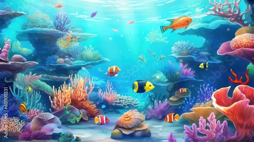 Billede på lærred Underwater world with colorful fish and corals