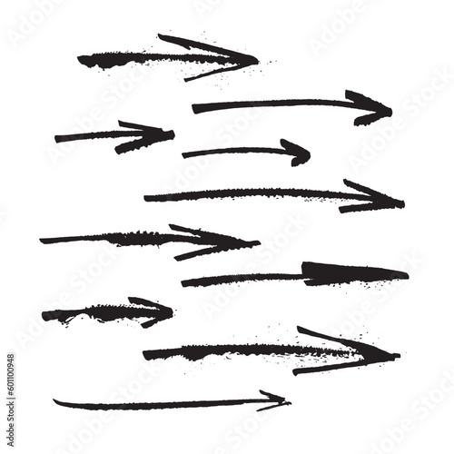 Vector illustration: hand drawn arrows with brush strokes of paint with splatter