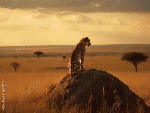 A Solitary Cheetah Under the African Sunrise