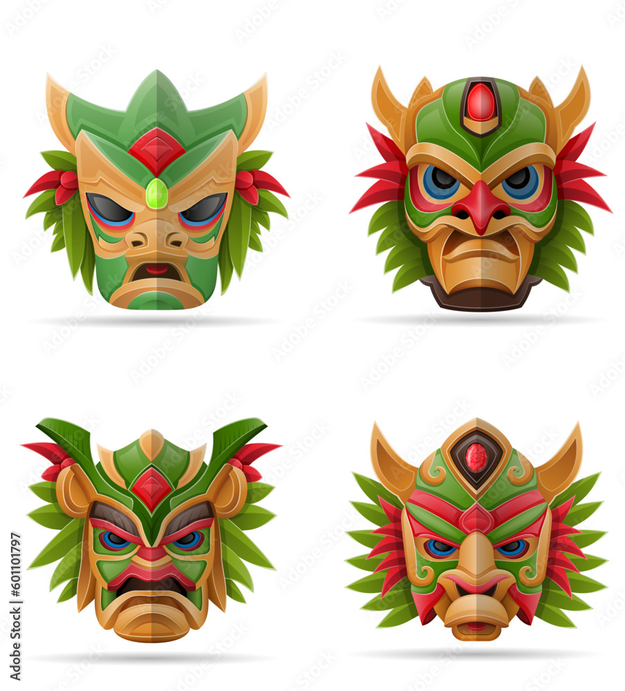 tiki mask hawaiian ancient tropical totem head face idol made of wood vector illustration tiki mask hawaiian ancient tropical totem head face idol made of wood vector illustration