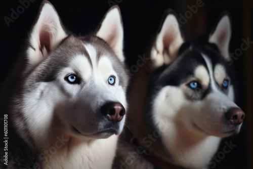 illustration  two siberian husky dogs playing  ai generative