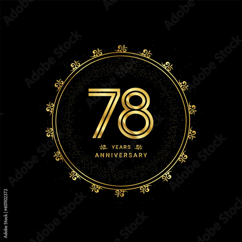 78 years anniversary with a golden number in a classic floral design template