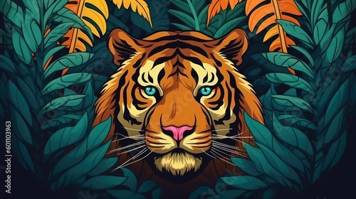 Vector background with abstract indian tiger in jungle