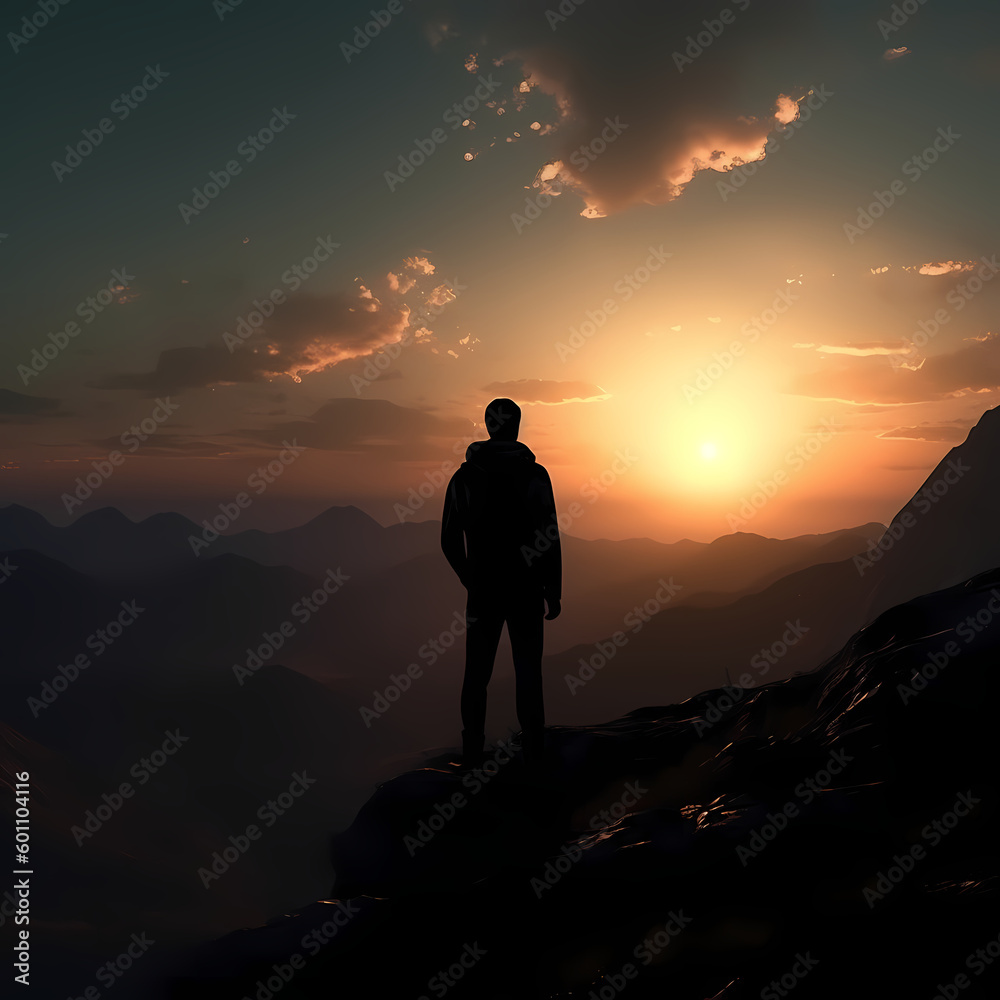Obraz premium Watching The sunset from the Mountain. Generative AI