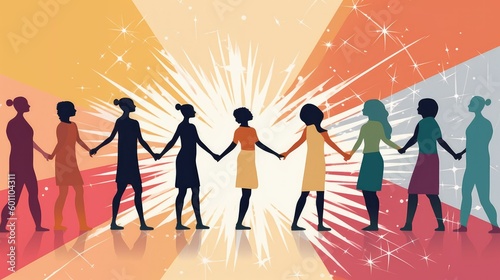 Vector illustration of women connected by hands