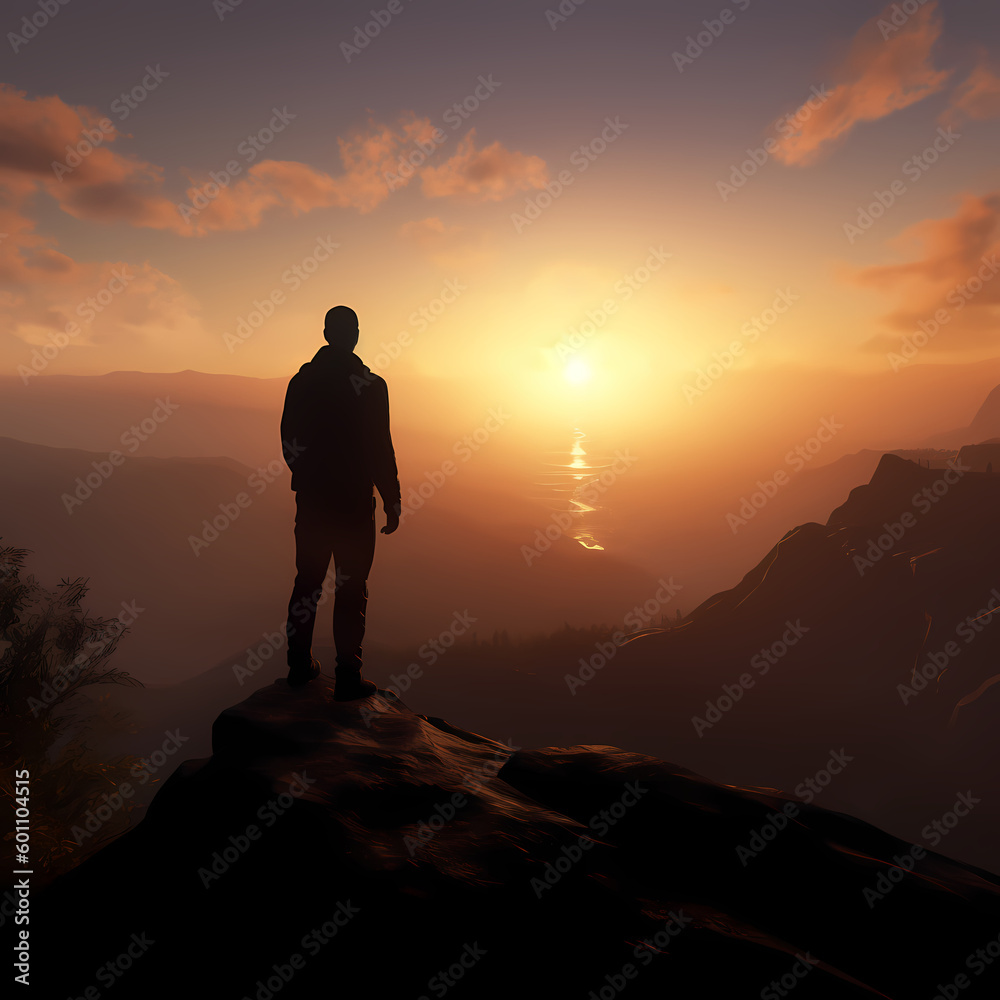 Watching The sunset from the Mountain. Generative AI