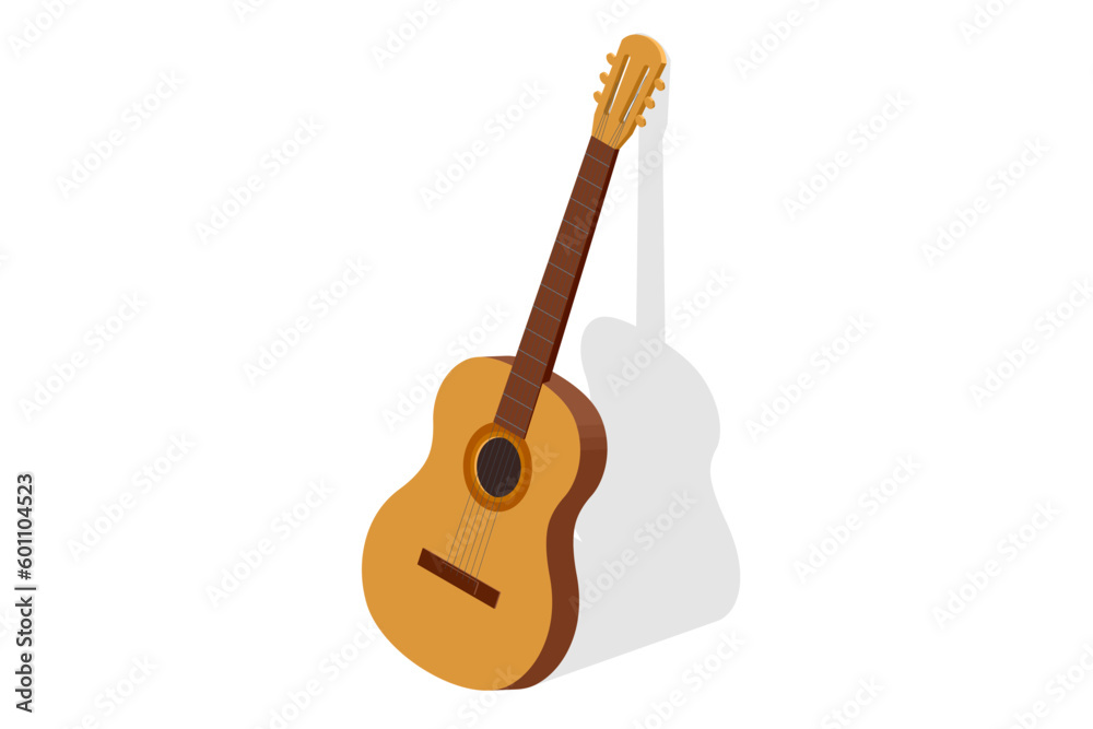 Fototapeta premium Isometric Classical Acoustic Six-String Guitar Isolated on White Background