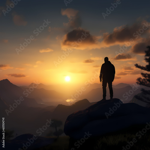 Watching The sunset from the Mountain. Generative AI © premiumdesign