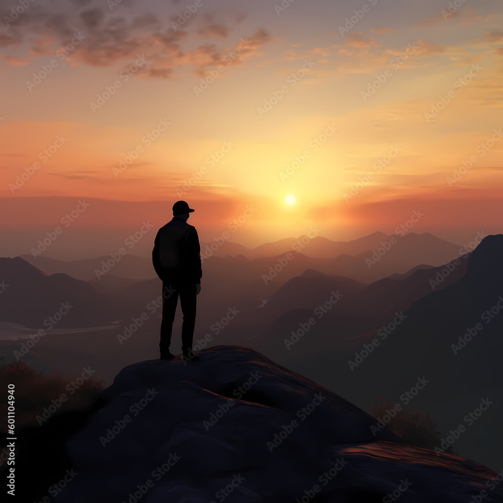 Watching The sunset from the Mountain. Generative AI