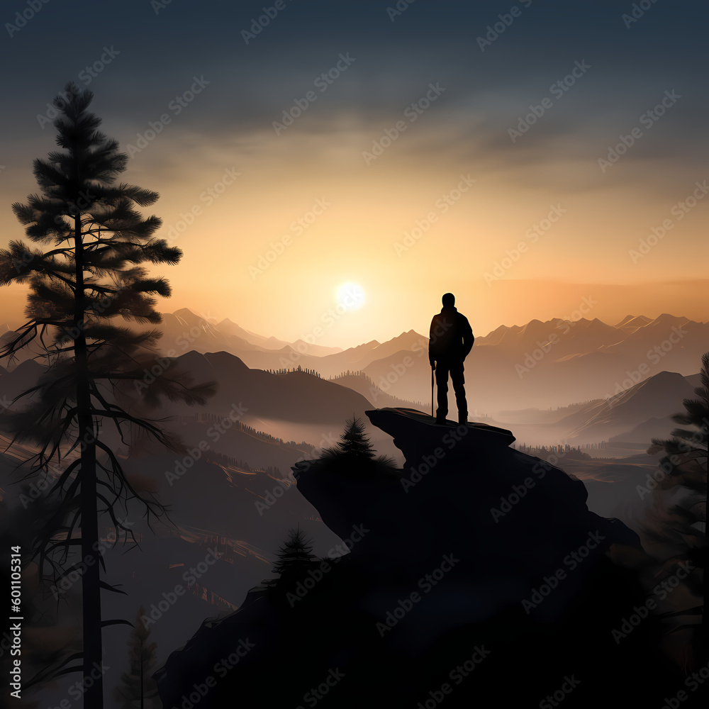 Watching The sunset from the Mountain. Generative AI