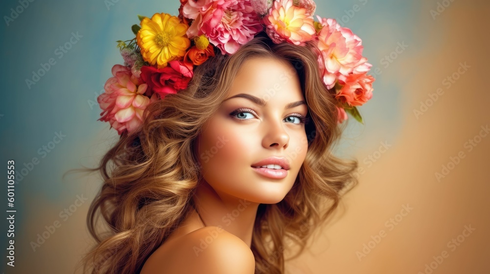 Beautiful woman with flowers in her hair