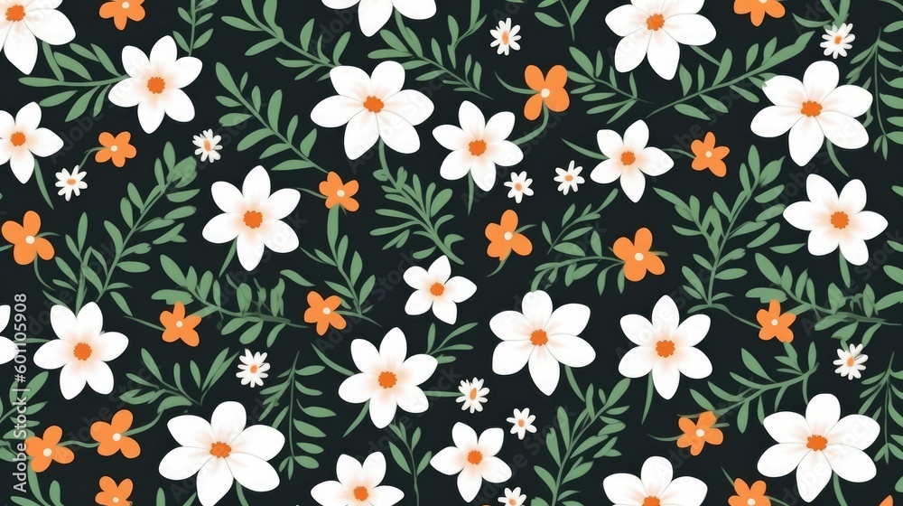 Vector seamless pattern with flowers and leaves Vector seamless pattern with flowers and leaves