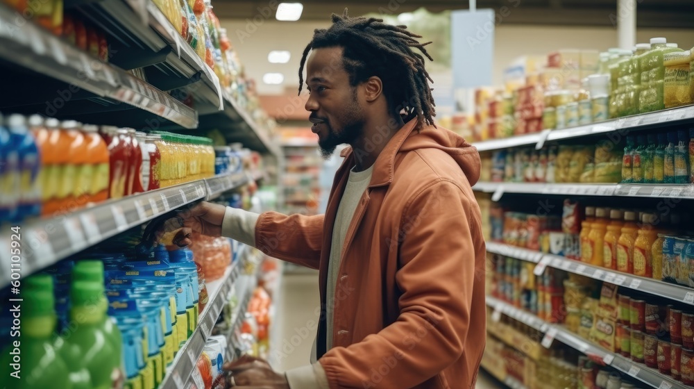 Black male shopping for groceries in a supermarket