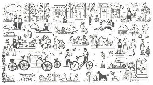 Wallpaper Mural Doodle Characters Doing Various Activities Torontodigital.ca